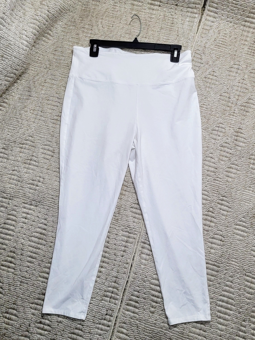 Eileen Fisher Elastic Waist Pant Pull On White Cropped Size L Stretch